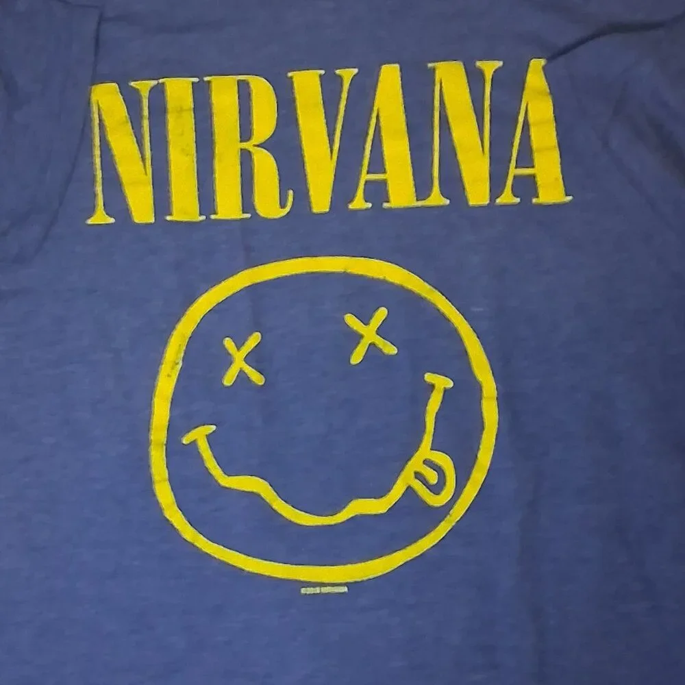 Nirvana Smiley Face Logo T-Shirt – Blue – Size XL – Classic Band Tee - Picture 2 of 2
